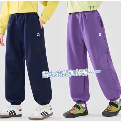 王pai推荐!120-160男女童弹力加绒加厚软壳裤 柔软保暖户外运动裤