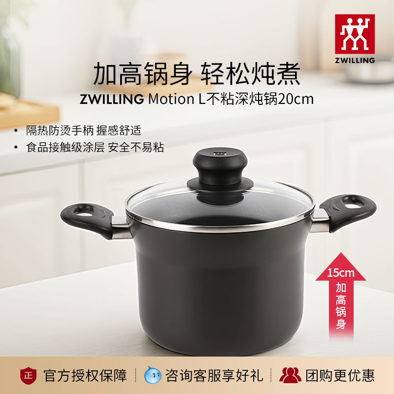 德国双立人不粘锅炖锅20cm汤锅家用炖汤煮粥煮面深烧锅煲汤锅具
