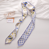 细窄长条丝巾女双层印花尖角双面色小清新发带绑包包装 饰小围巾新