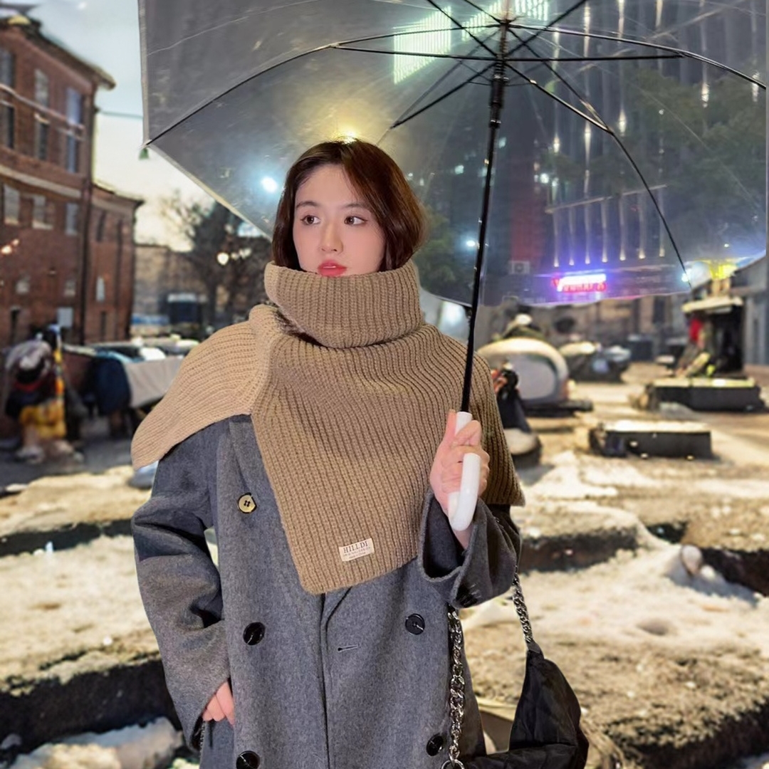 围脖套头高领护颈外搭厚披肩斗篷保暖毛衣两用针织毛线围巾女冬季