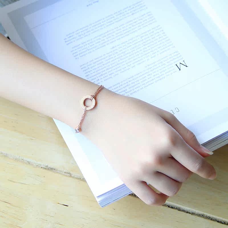 手链女韩版 简约镀玫瑰金圆环形个性闺蜜流行欧美时尚情侣首饰品