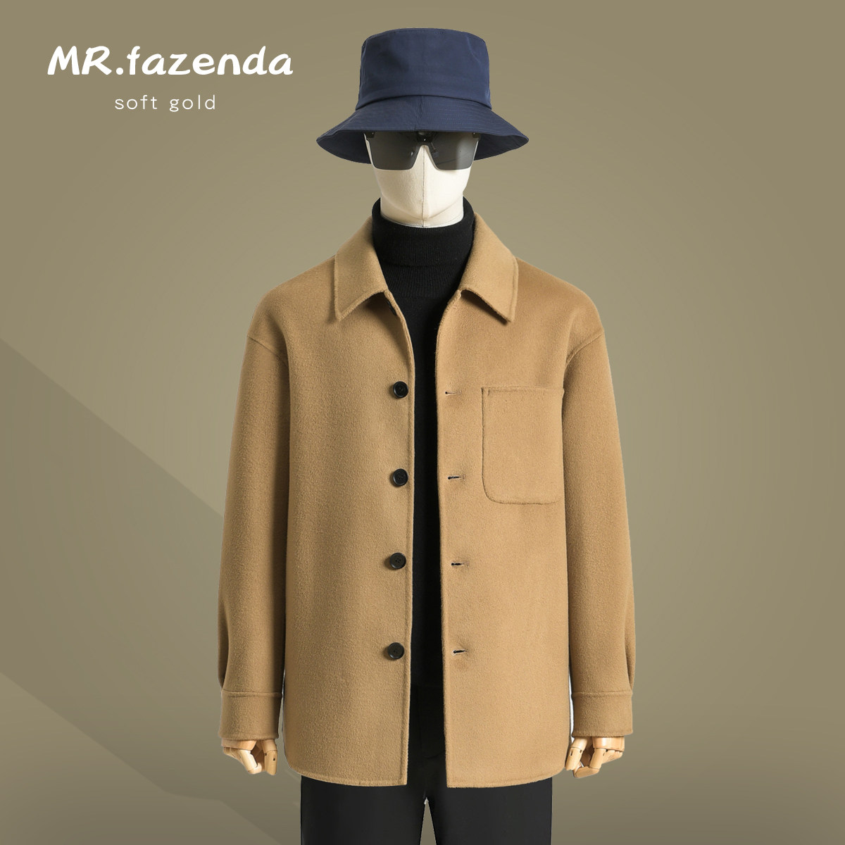 秋冬羊毛呢子外套男落肩宽松双面羊绒大衣短款反季翻领衬衫款夹克