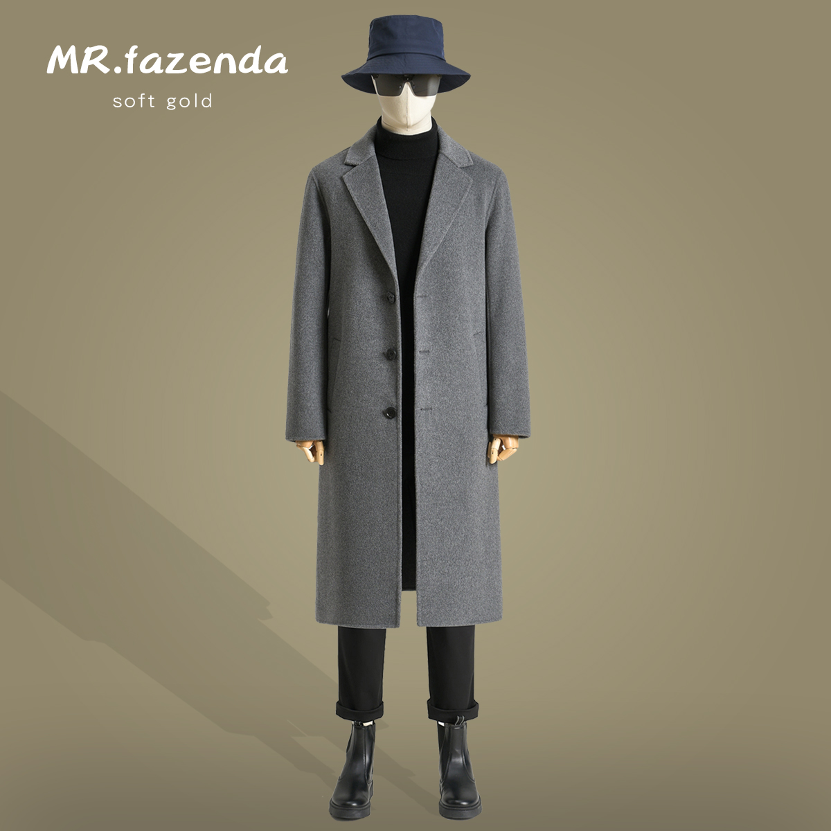 100%羊毛过膝中长款双面羊绒大衣