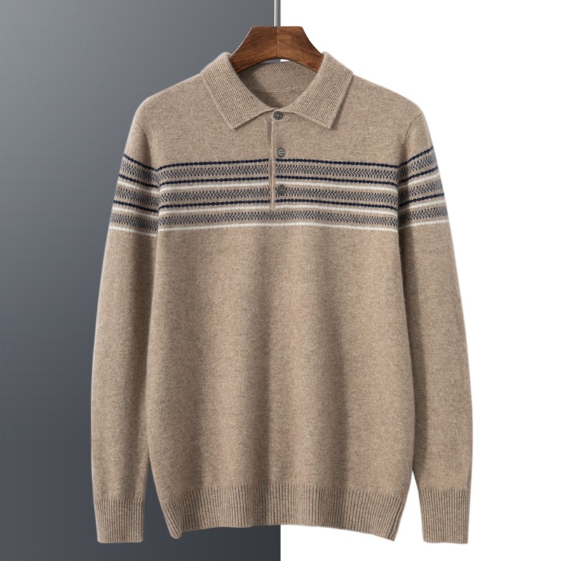 羊绒衫男半高领羊毛衫商务休闲打底冬季中年针织衫撞色POLO领毛衣
