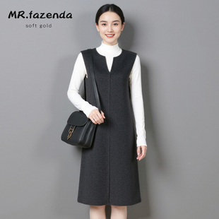 秋冬中长款双面羊毛呢子背心连衣裙女绵羊绒宽松内搭无袖马甲裙