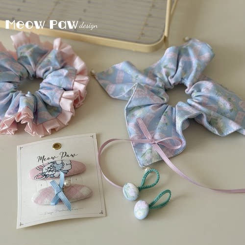 进口画布绑马尾大肠圈小兔发夹