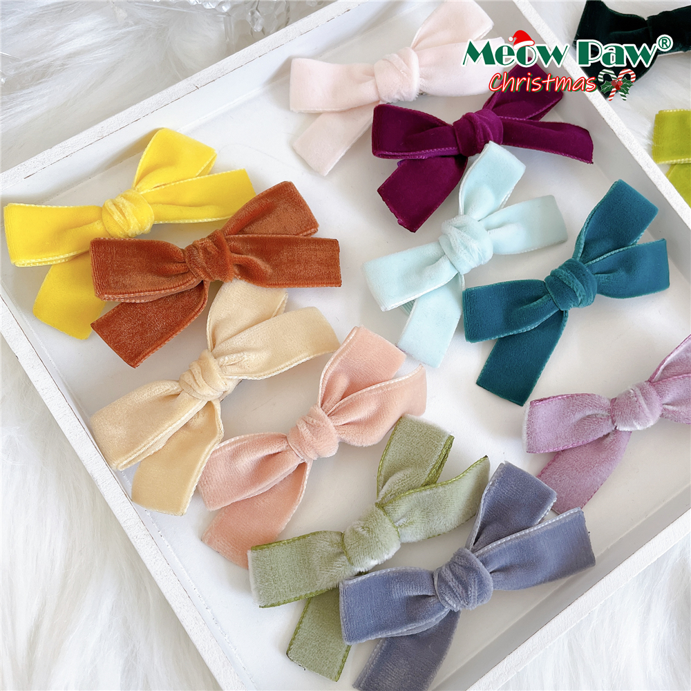 韩版秋冬纯色丝绒蝴蝶结发饰对夹