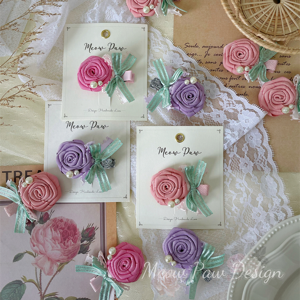 纯手工定制莫奈花园发饰玫瑰花棒棒糖发夹日系可爱宝宝发卡全包夹