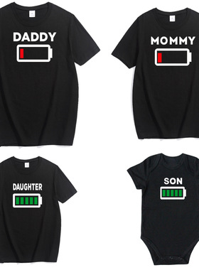 亲子装欧美电池mother son daughterT恤上衣短袖Family t shirts