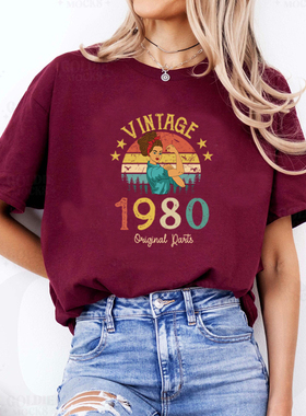 Born In 1980 46th Birthday T Shirt宽松复古磁带印花男女T恤棉