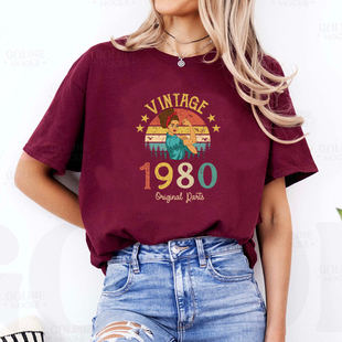 1980 Birthday Shirt宽松复古磁带印花男女T恤棉 46th Born