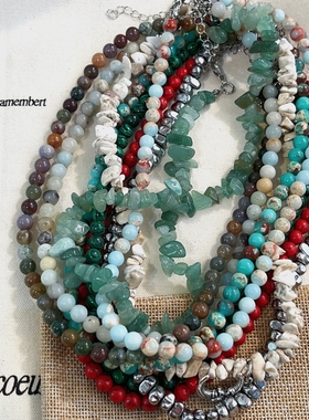 天然石串珠女款碎石锁骨链