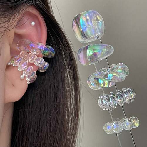 韩系幻彩几何耳骨夹不规则几何 C 形螺旋耳骨夹耳饰氛围感饰品