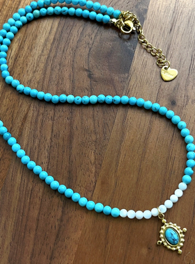 蓝松石贝壳串珠女款新中式锁骨链