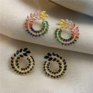 高级感麦穗锆石耳环女S925银针凤尾设计优雅气质耳坠搭配礼服耳饰