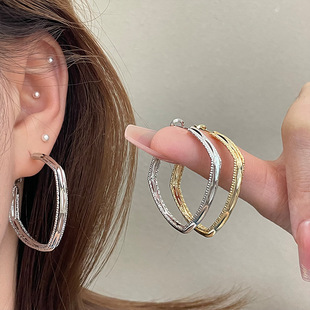 欧美简约冷淡风几何方形925银针女气质高级感大气耳圈新款 潮耳饰