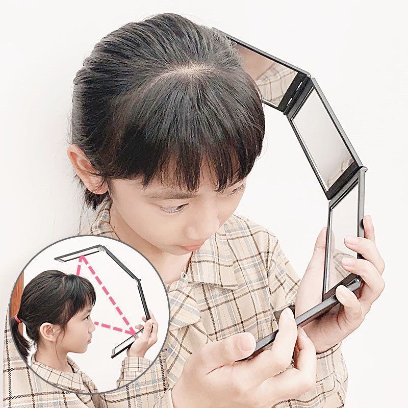 四面镜子自己理发可以看到后脑勺的照剃后脑勺可折叠便携式四折镜
