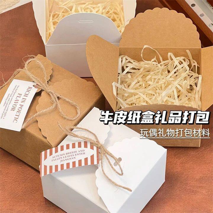 ins风白棕牛皮纸正方形打包盒diy玩偶礼物包装纸盒打包材料