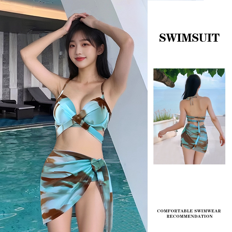 泳衣女扎染性感分体比基尼三件套钢托聚拢修身显瘦沙滩度假泳装