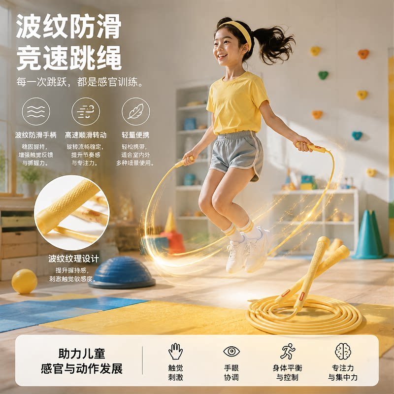 波纹柄竞速跳绳儿童学生体育考试训练绳防滑手柄绳长可调节