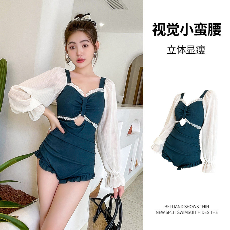 【特价清仓】泳衣女连体纯欲风裙式保守遮肚显瘦泡温泉度假游泳衣