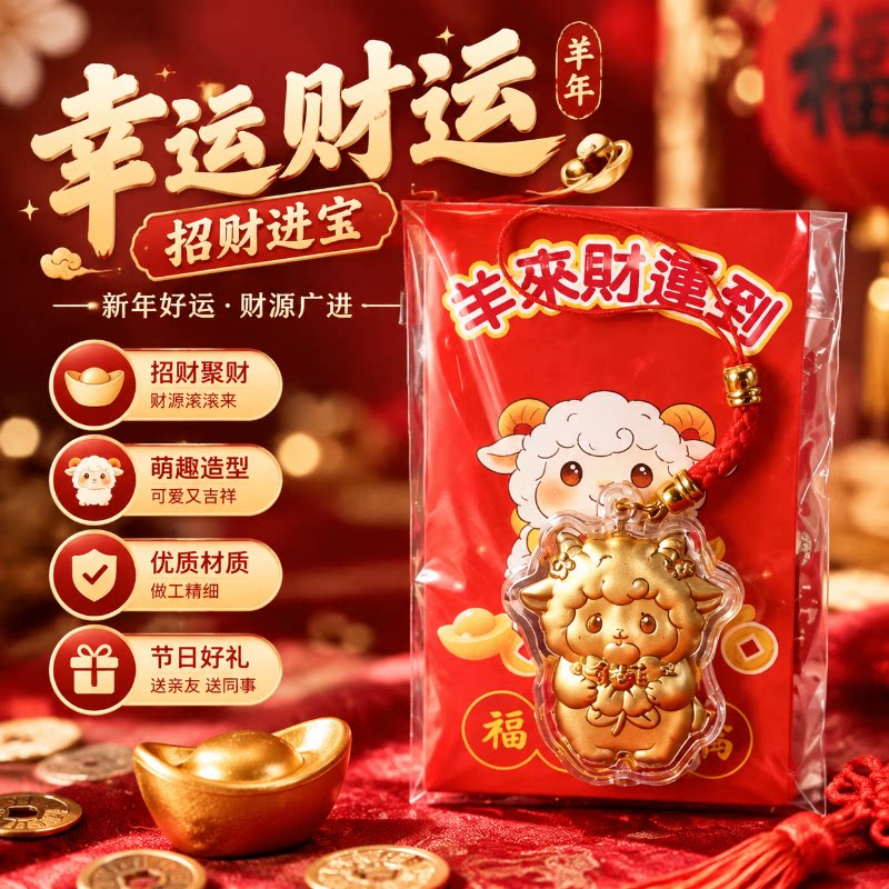 2027卡通羊年有钱花小羊挂件可爱招财生肖羊钥匙扣挂件