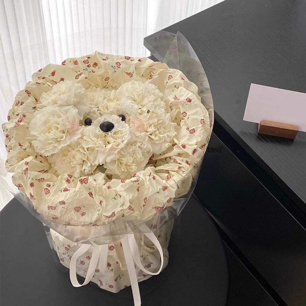 可爱康乃馨小狗花束狗狗仿真花皂花生日母亲节礼物送女生闺蜜