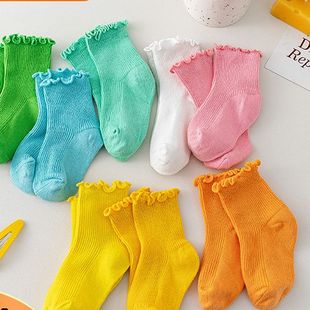 春夏木耳边儿童袜精梳棉纯色宝宝短袜女童袜子糖果色花边袜