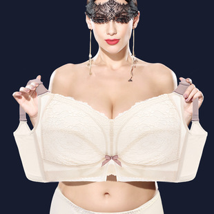无钢圈薄款女士大胸显小内衣 全罩杯红色75H80GBCDEF缩胸文胸罩