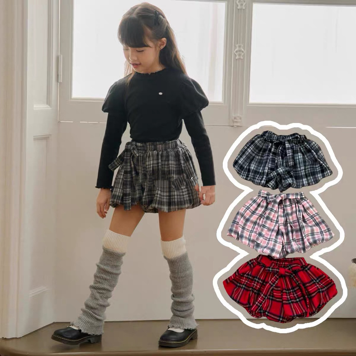 韩版童装秋冬女童宝宝磨绒面格子半身裙短裙泡泡短裤,童装/婴儿装/亲子装,半身裙,淘宝优惠券,粉丝福利购,淘宝优惠卷