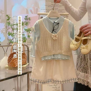 2026春款新款儿童蝴蝶结针织衫两件套打底衫韩版洋气真两件棉内搭