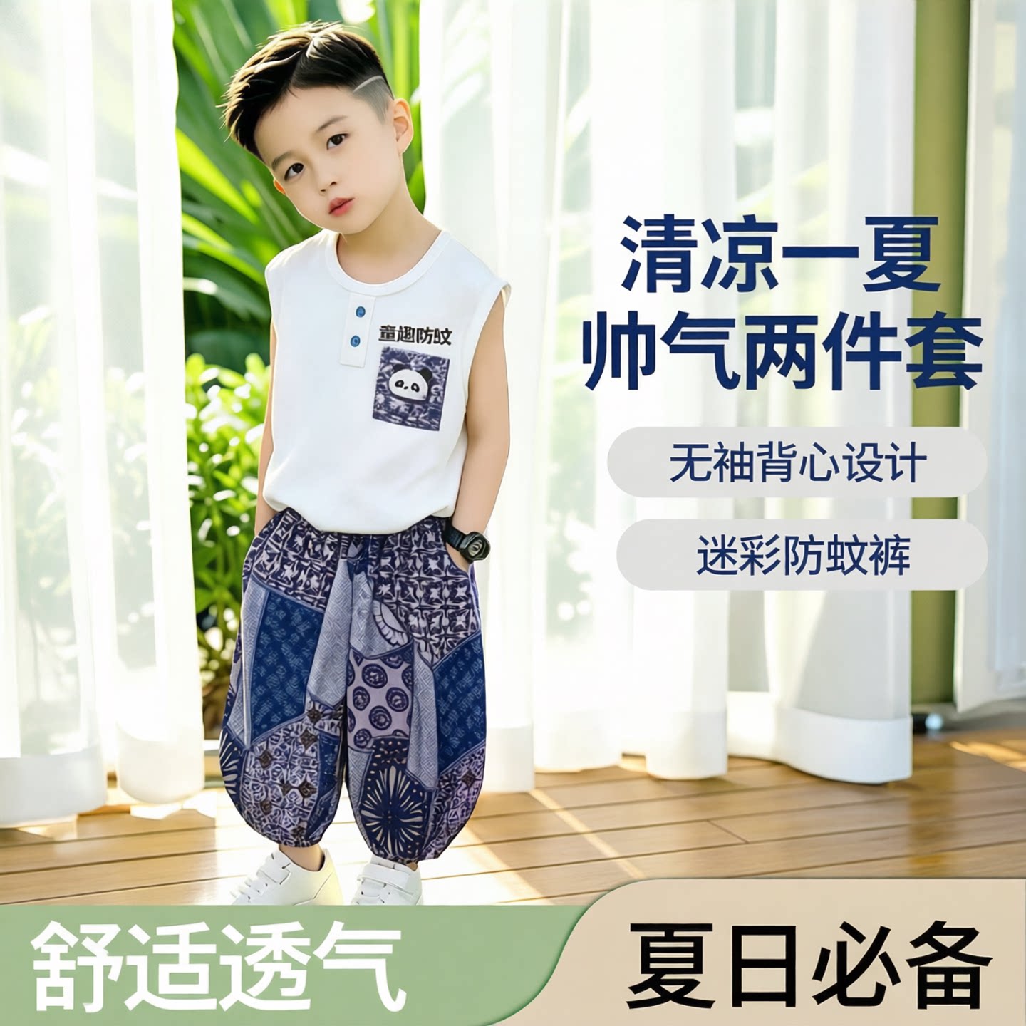 儿童夏季背心套装男童迷彩防蚊裤无袖帅气两件套新款夏季童装批发