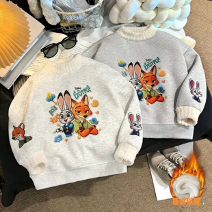 秋冬季新款兔朱迪童装儿童加绒卡通狐尼克潮流款卫衣绒衫长袖保暖