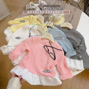 2025春款宝宝元气花边下摆长袖t恤女童长袖打底衫儿童女休闲上衣