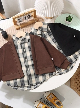 2025男童卫衣儿童衬衣假两件男中大百搭长袖春款韩版春装上衣特惠