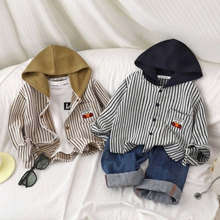 儿童秋装男童外套春秋款2025新款韩版带帽男孩开秋休闲连帽中小童