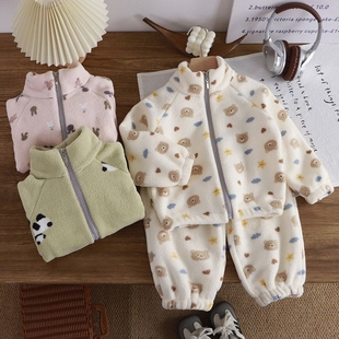 儿童家居服套装 秋冬a类加绒加厚保暖两件套男童宝宝睡衣女童童装