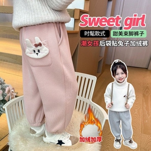 加绒儿童冬款防风休闲裤女童加厚保暖抓绒款式裤子宝宝卫裤男童裤