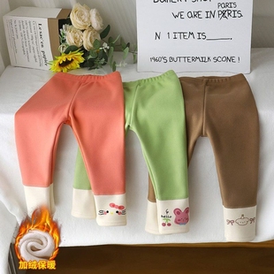 秋冬季 家居裤 拼接卡通加厚长裤 童装 可爱保暖裤 女童加绒打底裤