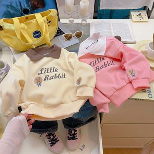 长袖 韩版 女童宽松POLO上衣绣花时尚 新款 T恤 儿童刺绣卫衣2025春季