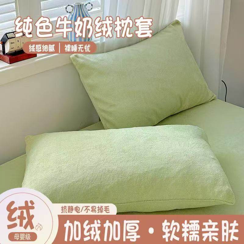 A类加厚牛奶绒枕套一对装秋冬家用加绒枕头套一只单人枕芯内胆套