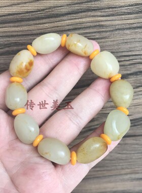 和田玉原石手链新疆红皮真皮男女