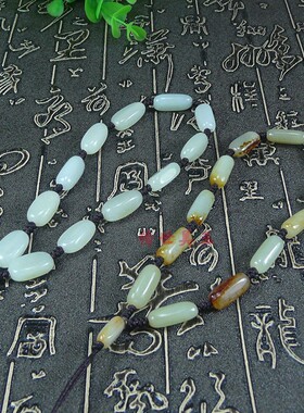 新疆和田玉籽料手玩件挂绳桶珠原石把件绳子男女款高档手把件挂链