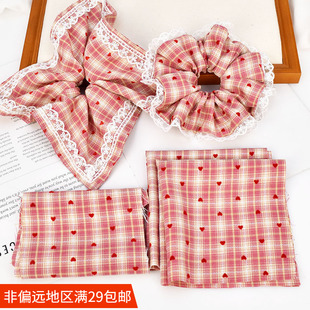 韩系爱心格子面料布条大肠圈方巾布料 diy手工发饰蝴蝶结头饰材料