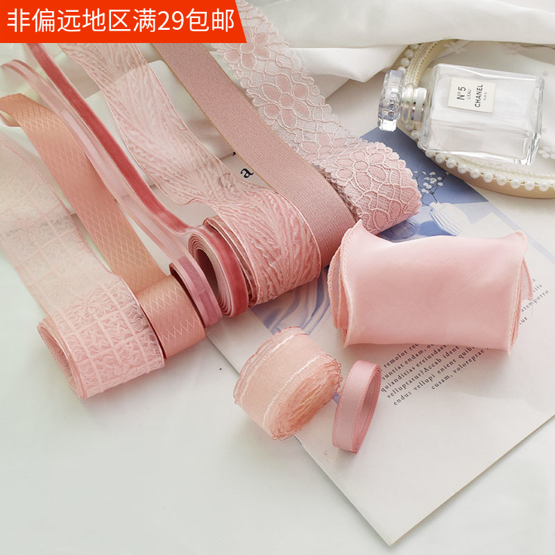布艺丝带粉色发饰蝴蝶结材料