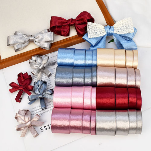 时尚珍珠纹缎面布艺丝带 手工diy发饰蝴蝶结材料头饰服装辅料配件