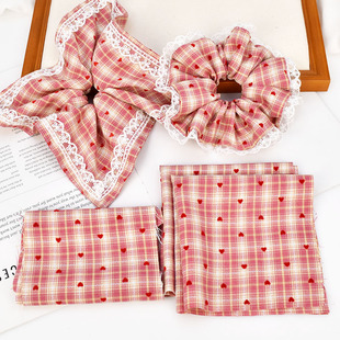 韩系爱心格子面料布条大肠圈方巾布料 diy手工发饰蝴蝶结头饰材料