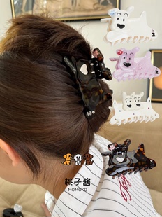 Tagi.《哈哈小狗彩色钻石亚克力无痕鲨鱼夹醋酸可爱卡通小狗发抓