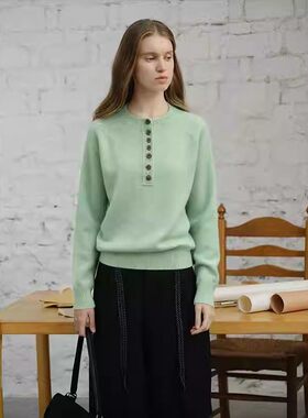 CIRCLOFY瑟夕 法式复古拉毛多色100%羊毛套头针织衫女冬季打底衫