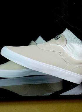 外贸进口专业滑板鞋耐磨减震翻毛皮硫化底slipon一脚蹬低帮纯白